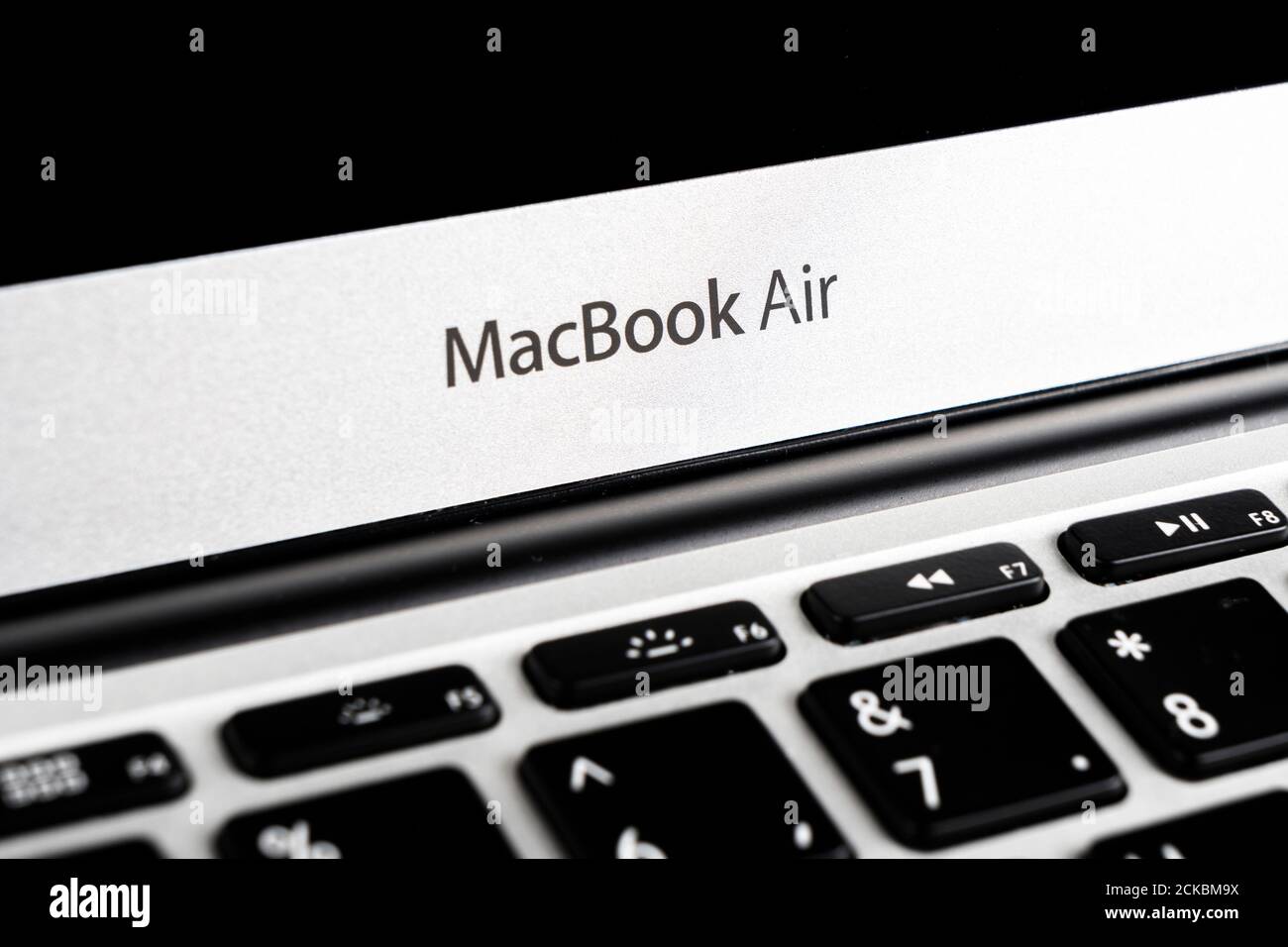 Sankt-Petersburg, Russia, July 20, 2020: Modern new laptop MacBook Air 13-inch. Macbook Air close up keyboard Stock Photo