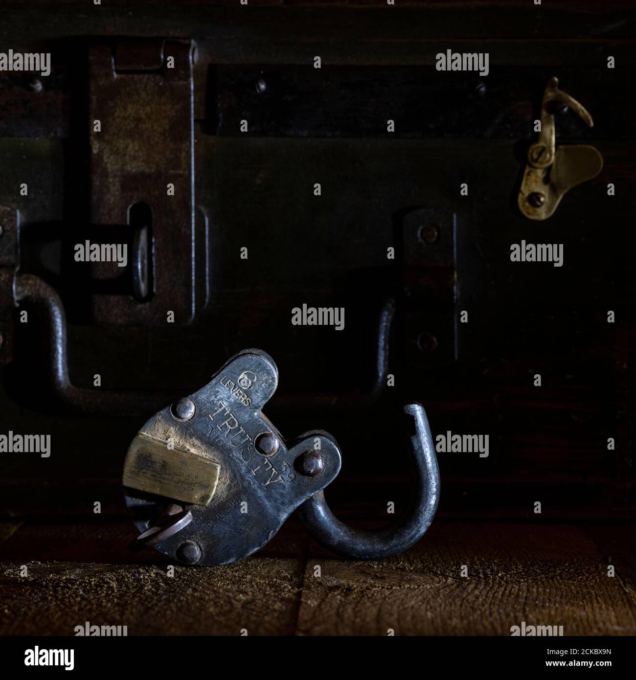 Ww2 Key Rack Trusty Padlock with key in front of WWII ammunition chest Stock Photo ...