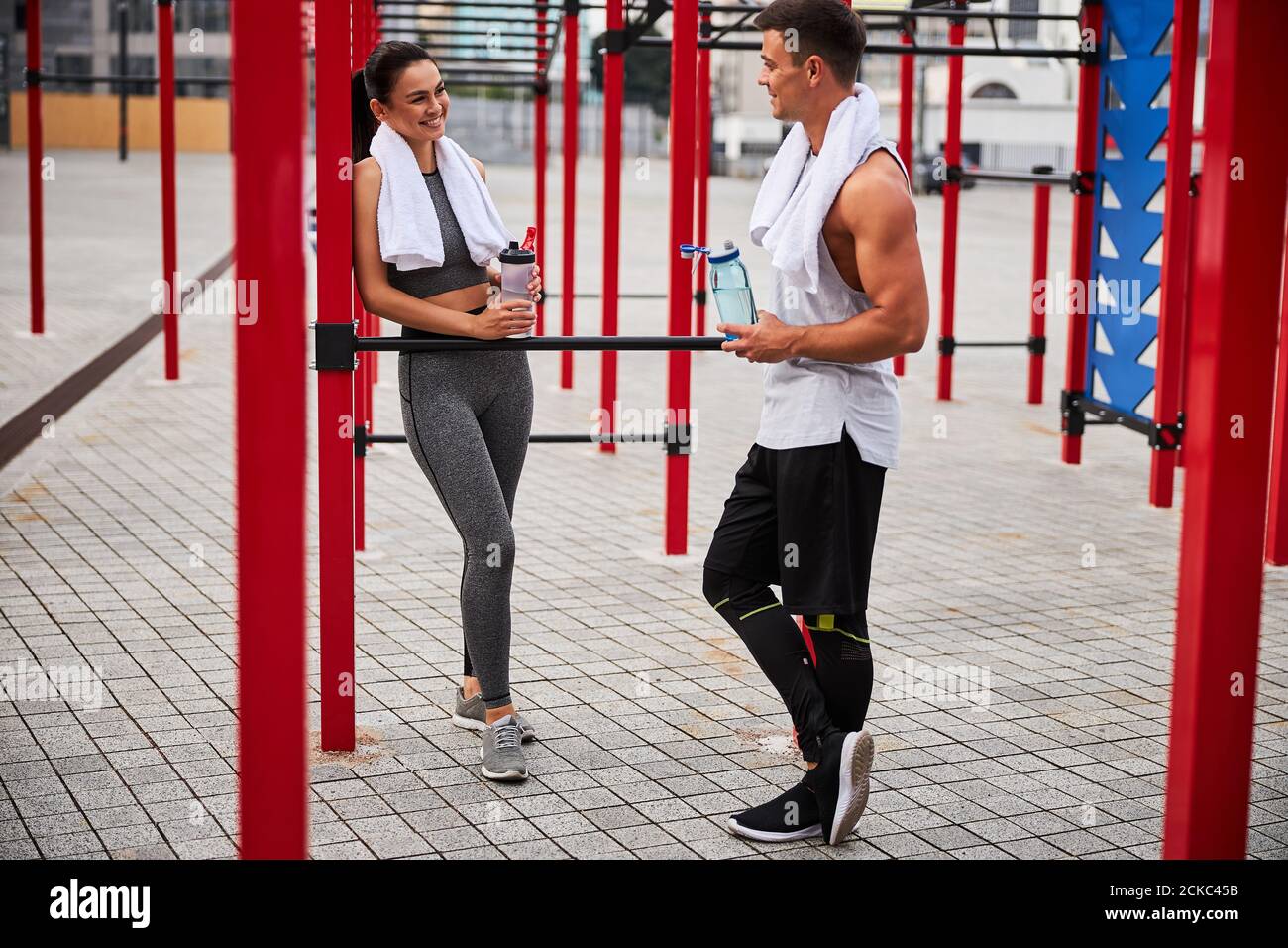 Fitness couple training together stadium hi-res stock photography and ...