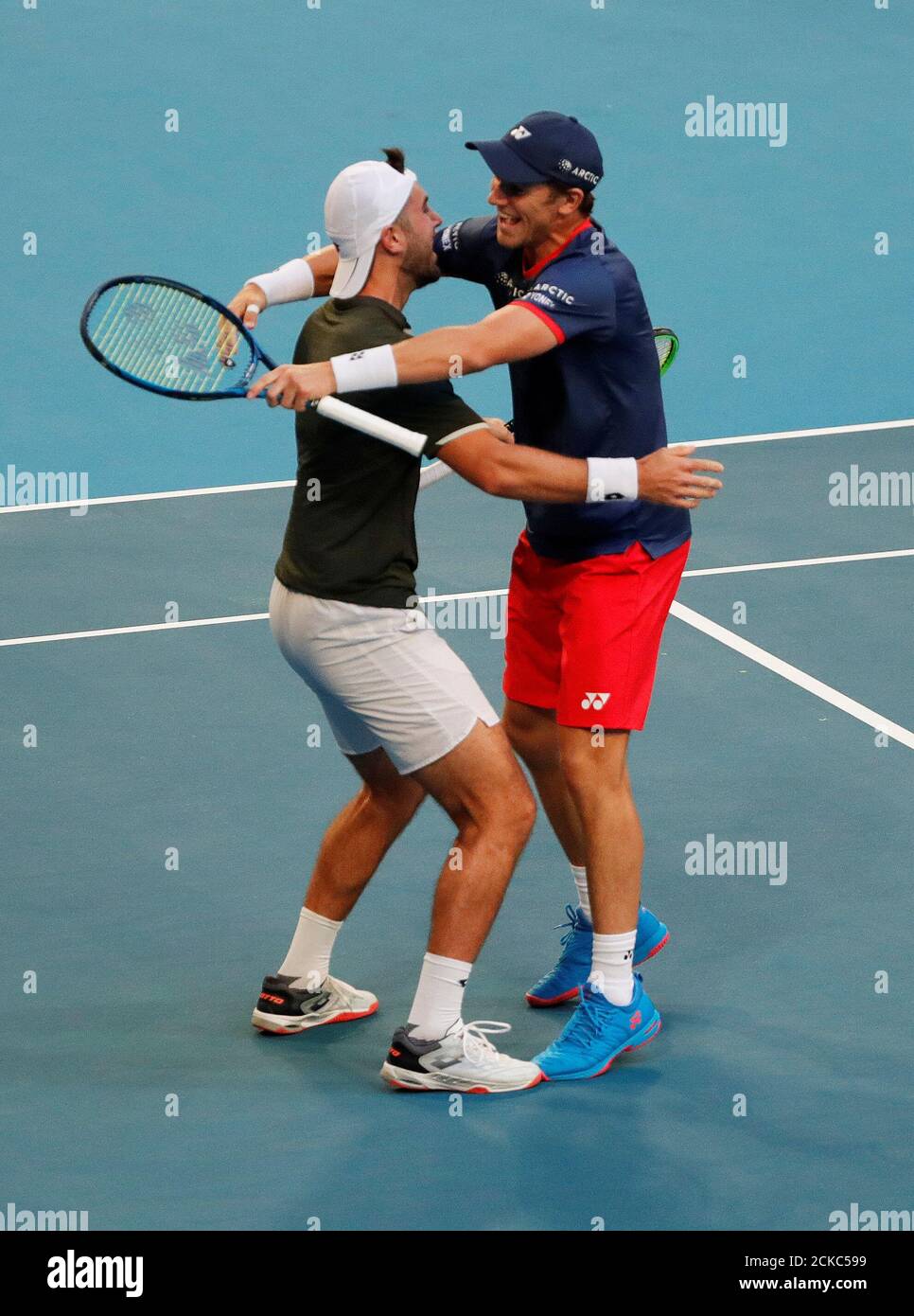 Tennis - ATP Cup - RAC Arena, Perth, Australia - January 3, 2020 Norway's  Casper Ruud and Viktor Durasovic celebrate after winning their Group D  doubles match against Rajeev Ram and Austin