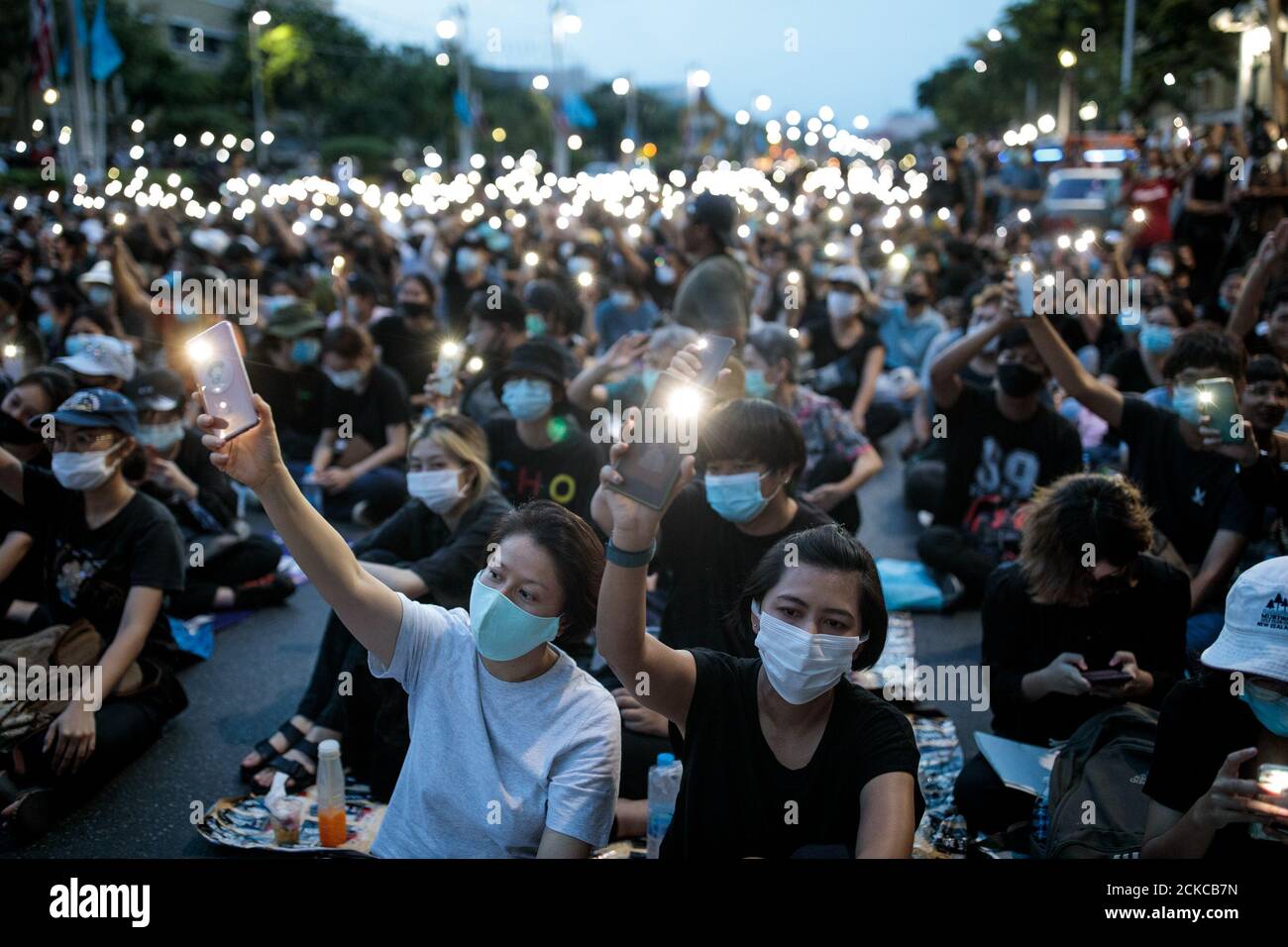 Thousands of protesters attend a demonstration against the government at Democracy Monument in Bangkok, Thailand on Sunday 16th, August 2020. Among the protesters' demands are calls for reform of Thailand's monarchy. (Photo - Jack Taylor) Stock Photo