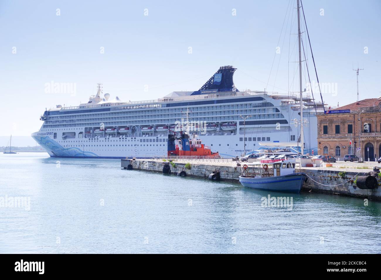 Cruise ship docked in Ortygia, Sicily (Italy) Stock Photo