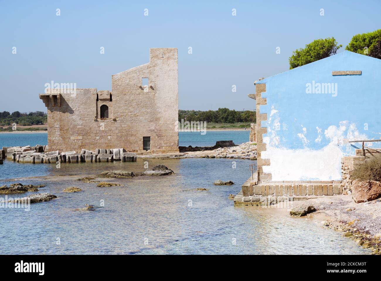Sveva Tower of Vendicari and the old tonnara - southeast Sicily, Italy Stock Photo