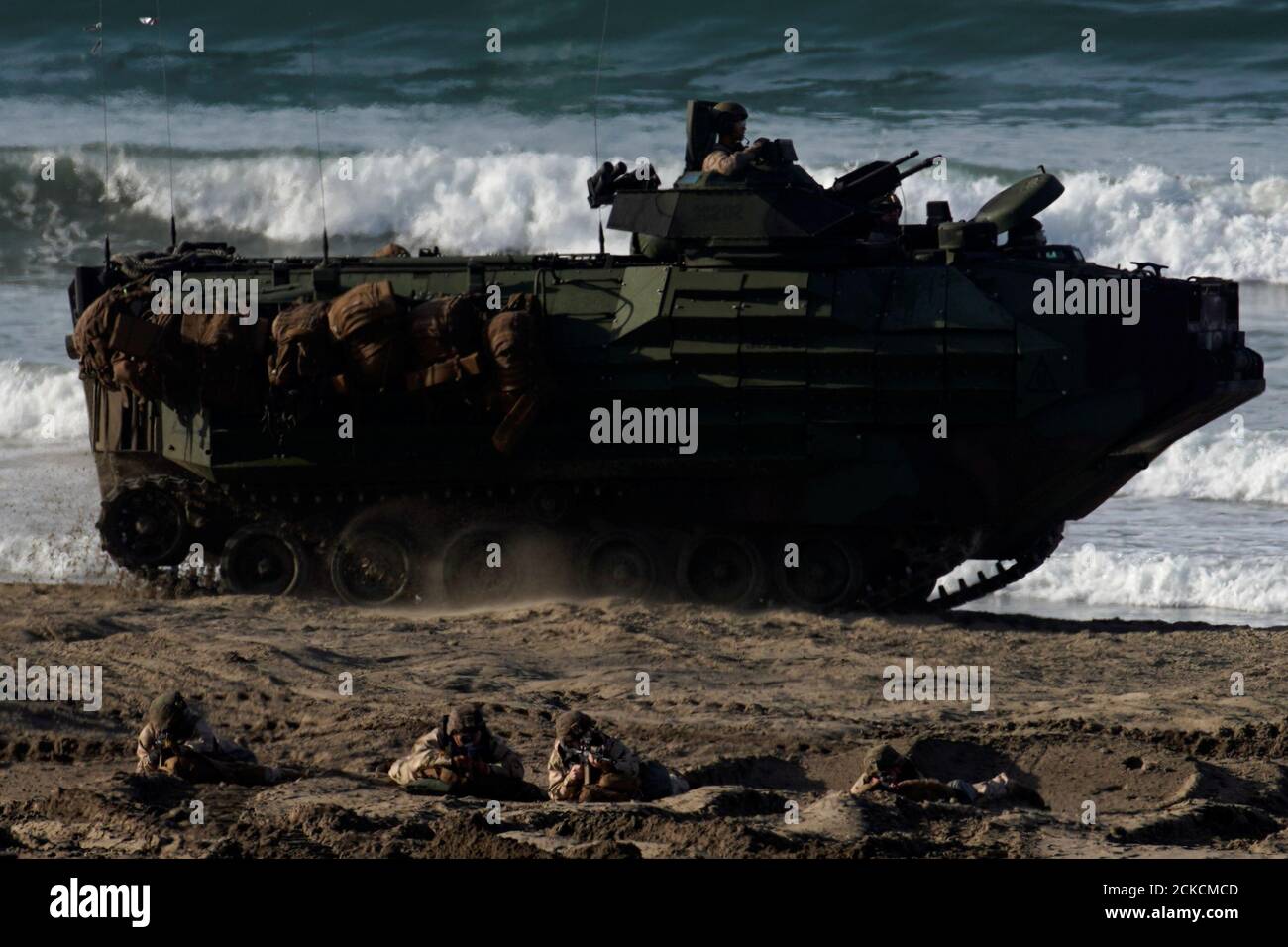 Marines and sailors from the 1st Marine Division conduct an amphibious landing as they participate in 'Exercise Steel Knight' comprising of approximately 13,000 personnel include critical combat and combat service support elements from across I Marine Expeditionary Force (MEF) at Camp Pendleton, California, U.S., December 6, 2019.   REUTERS/Mike Blake Stock Photo