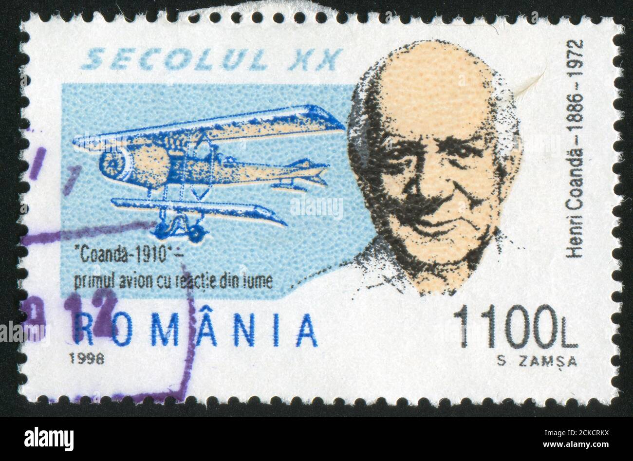 ROMANIA - CIRCA 1998: stamp printed by Romania, show Henri Coanda, circa 1998. Stock Photo