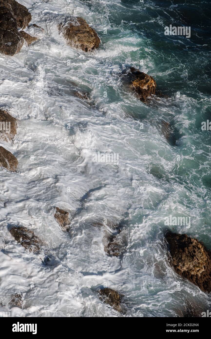 Ocean Wave Background Breaking Sea Water Rocky Shore Rough Seas Turquoise Water Gradient Foam Big Waves At Open Sea Summer Monsoon White Crest Of A Stock Photo Alamy