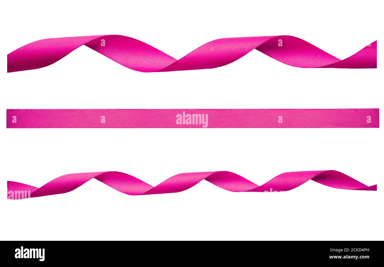 A set of curly pink ribbon for Christmas and birthday present isolated against a white background. Stock Photo
