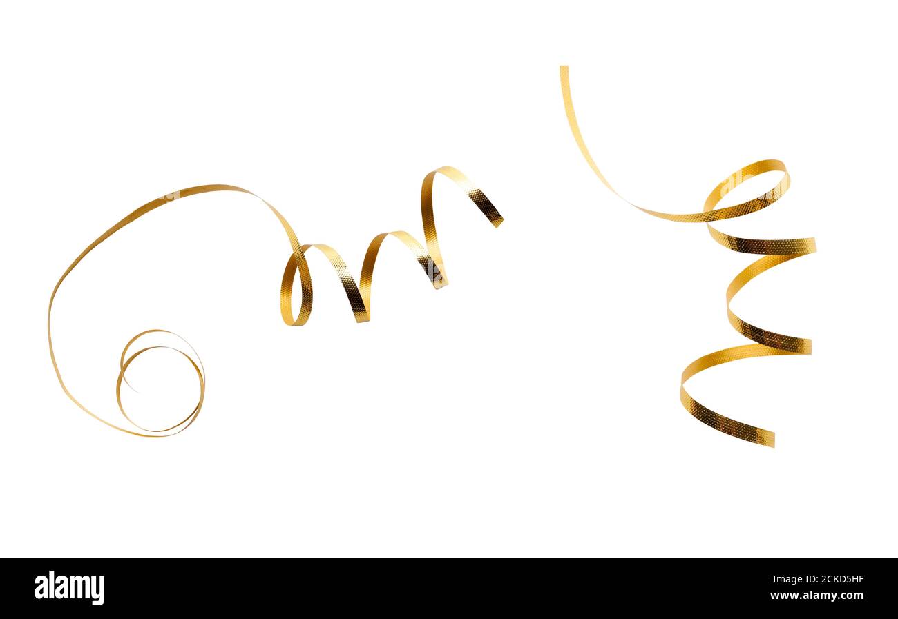 A thin curly gold ribbon for Christmas and birthday present banner