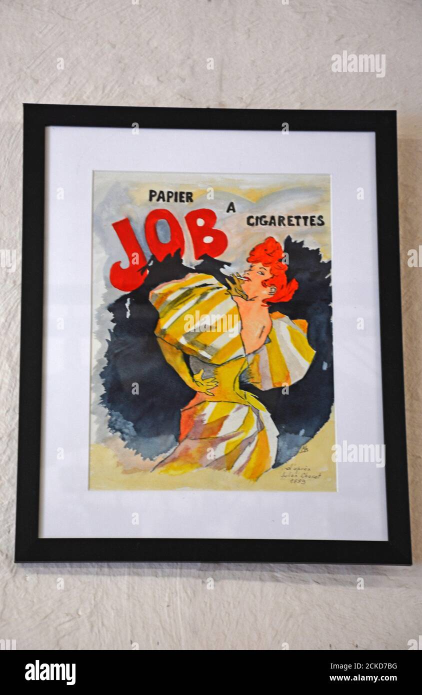 Job papier à cigarettes, advertising vintage poster of Jules Chéret (1836-1932), watercolor copy by  french artist Maurice Boutanquoi Stock Photo