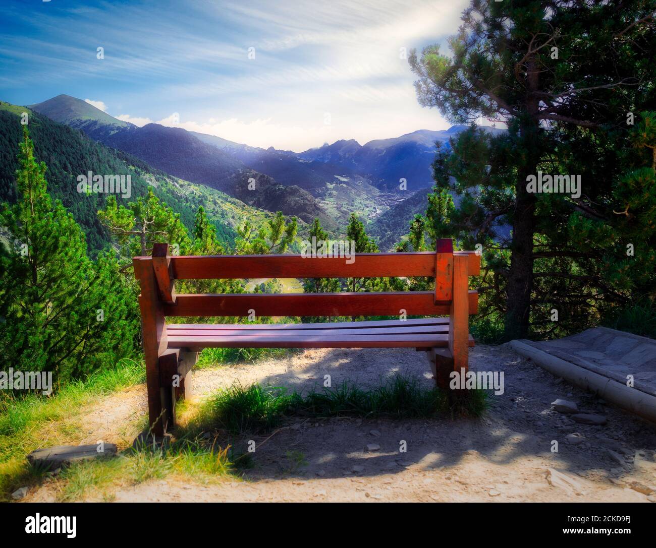A bench at Roc del Quer at Andorra Stock Photo