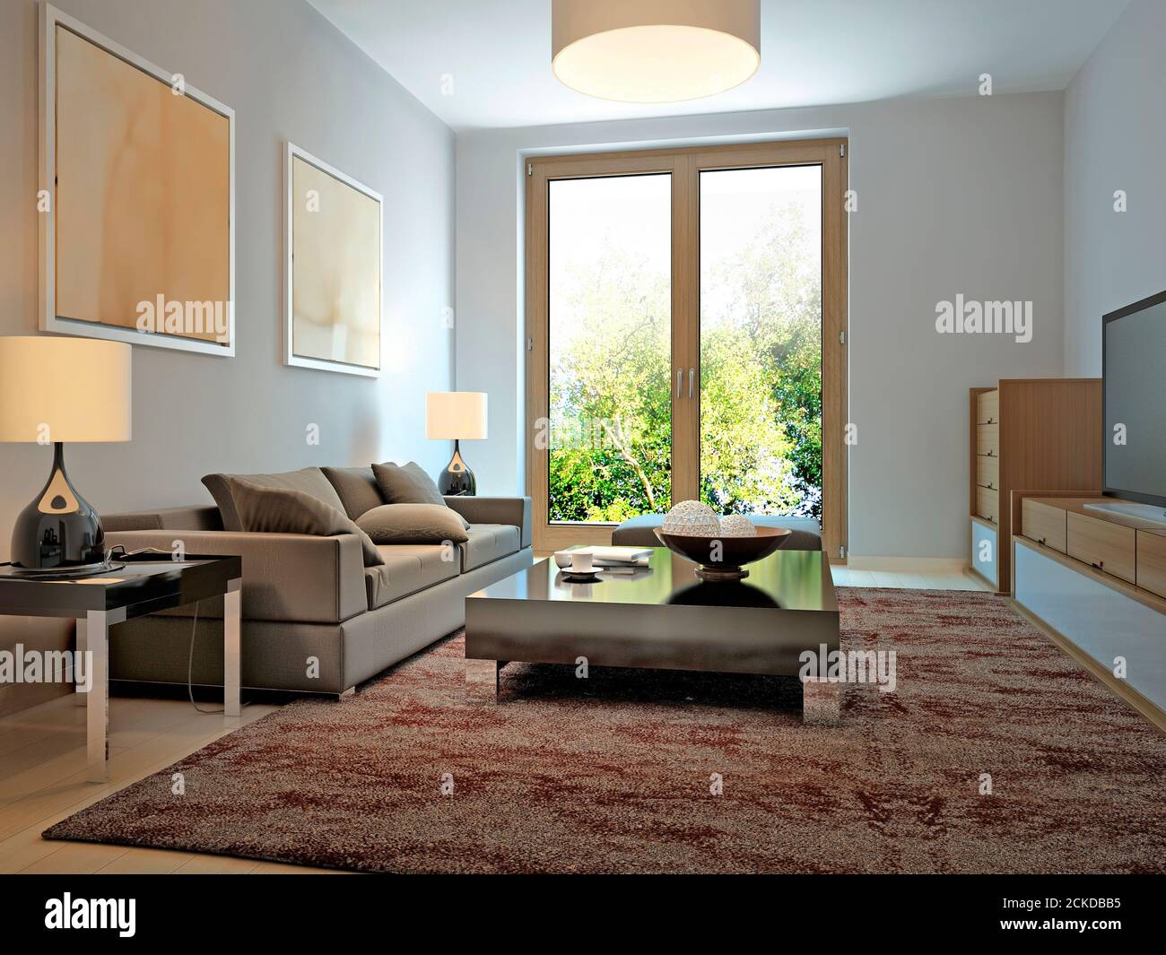 Bright living room modern style. 3d render Stock Photo