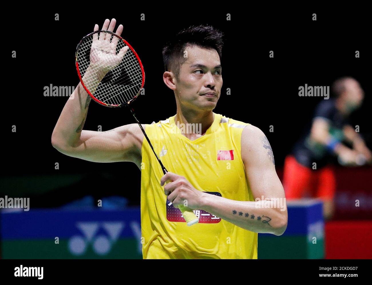 2019 Badminton World Championships - St. Jakobshalle Basel, Basel,  Switzerland - August 19, 2019 China's Lin Dan celebrates