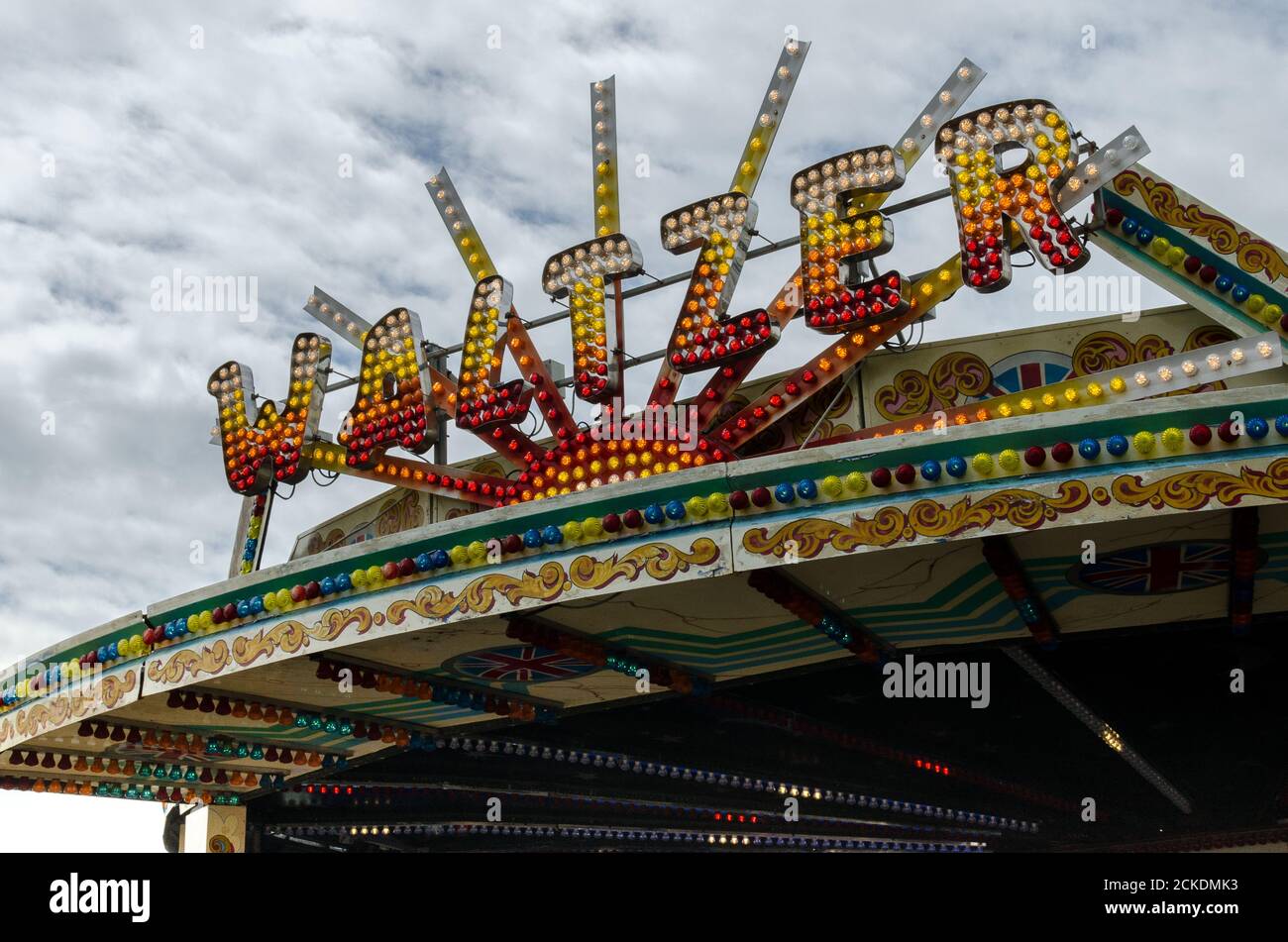 The front of the Waltzer Fairground ride at the end of the Brighton Pier, in East Sussex, England Stock Photo