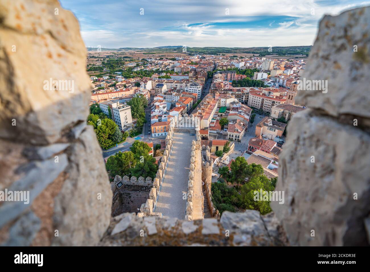 Almansa castle and city top view in Albacete Stock Photo