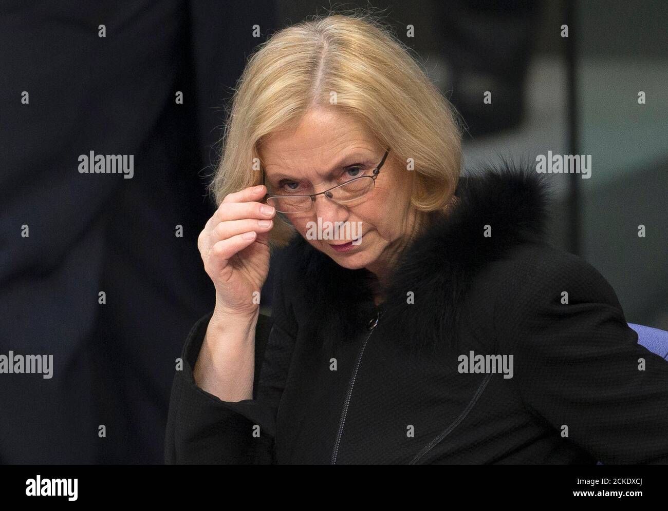 Germany's new Education Minister Johanna Wanka attends a session of the Bundestag in Berlin February 21, 2013. REUTERS/Thomas Peter  (GERMANY - Tags: POLITICS EDUCATION) Stock Photo