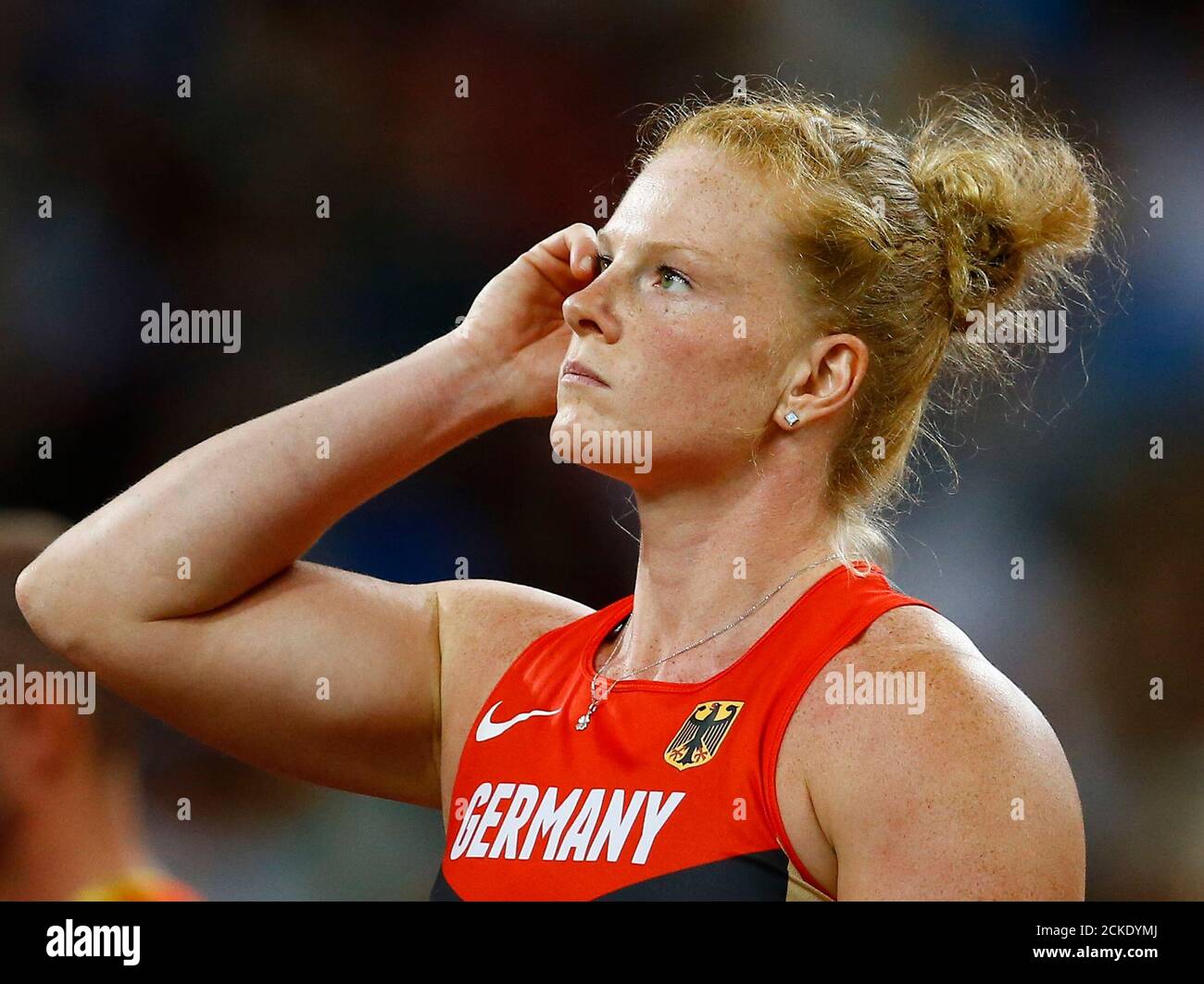 Betty Heidler of Germany reacts during the women's hammer throw final