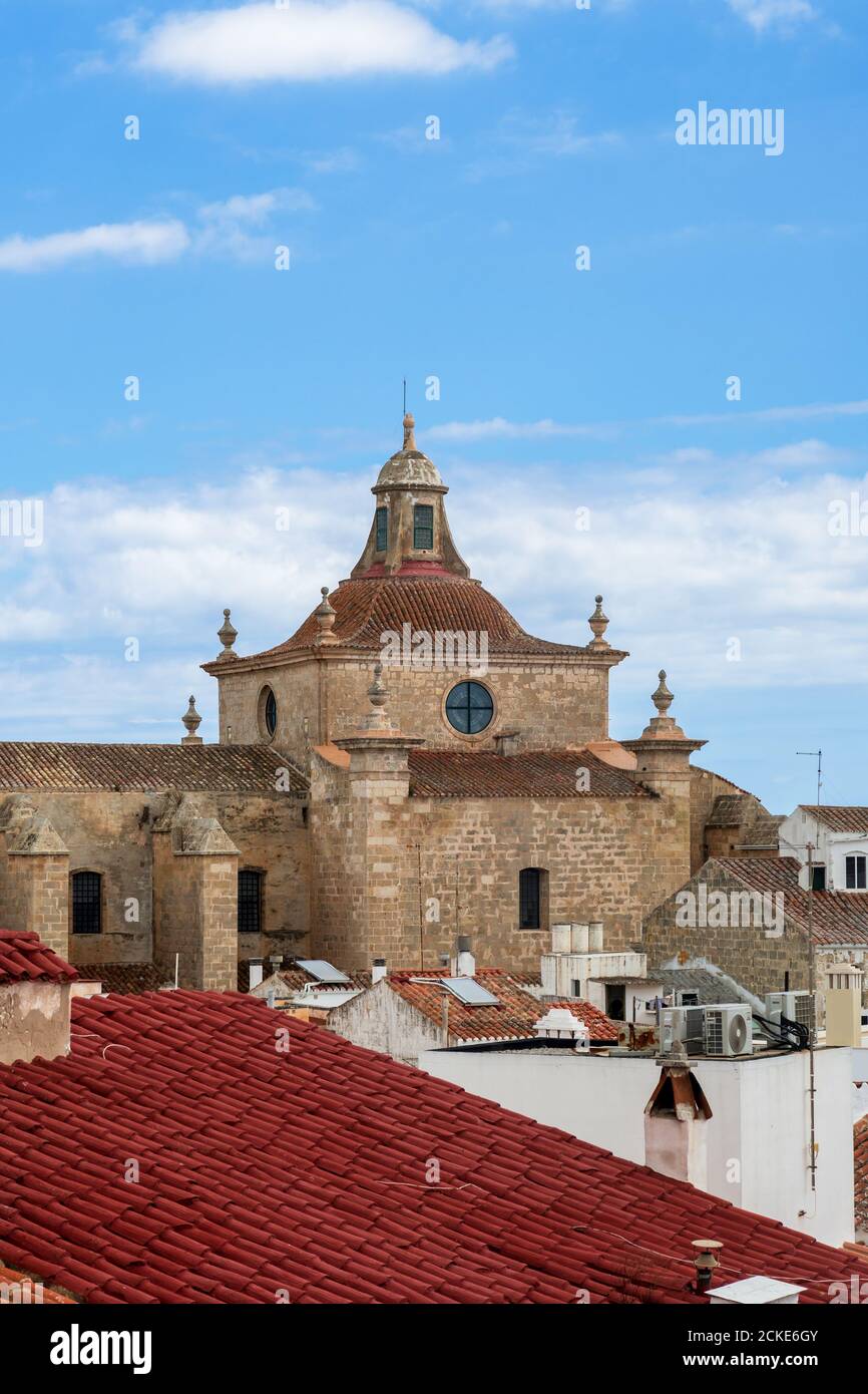 Aerial view of Church of Carmen and Mahon roofs - Mahon, Menorca Stock Photo