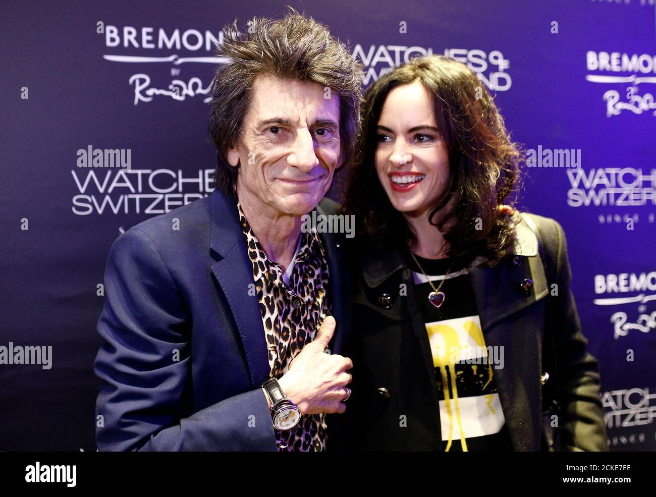 Ronnie Wood of the Rolling Stones poses with one of the 47 limited edition watches he designed in collaboration with Bremont, during a launch event at a watch shop in London, Britain November 14, 2019. REUTERS/Henry Nicholls Stock Photo