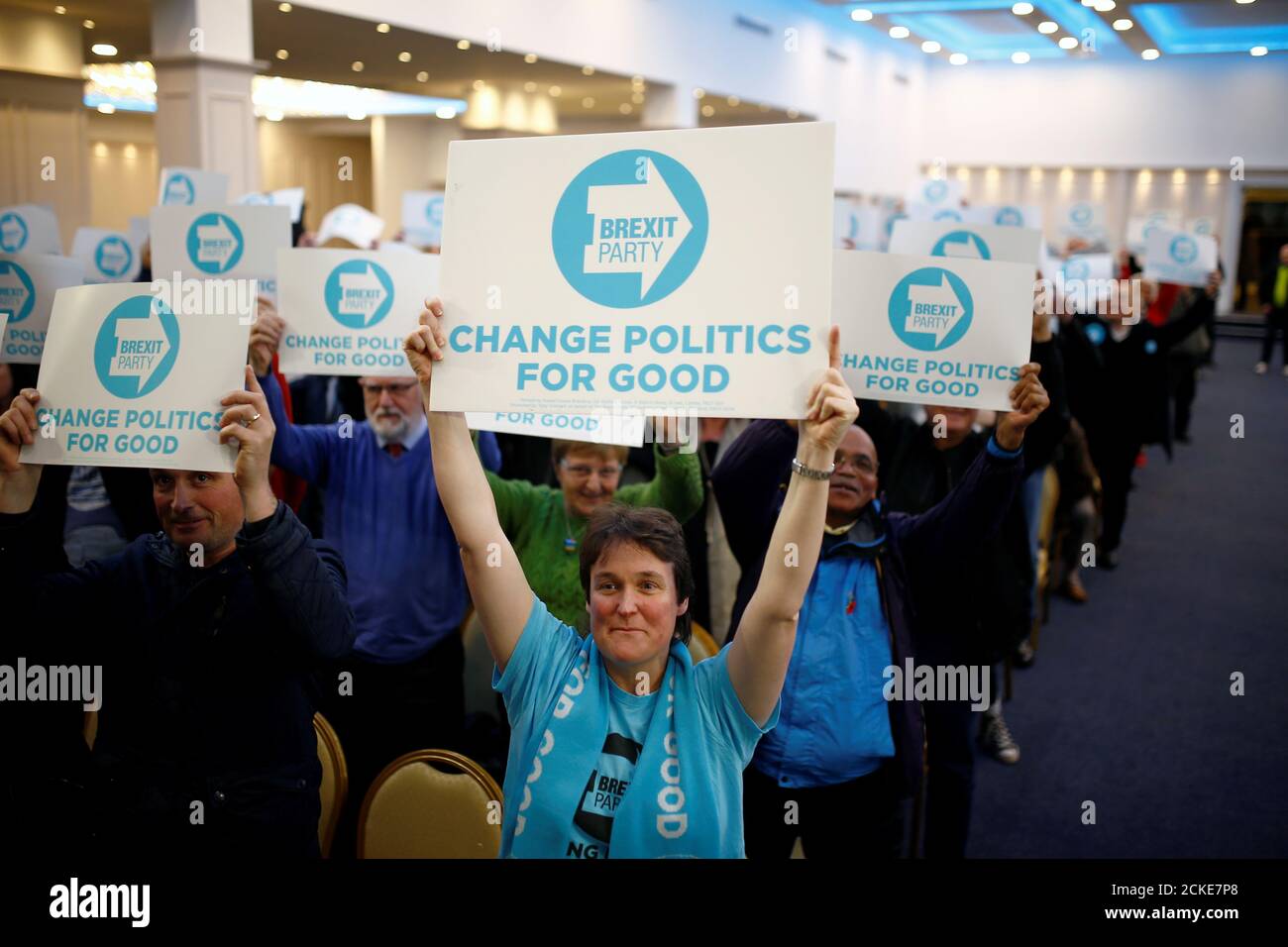 People attend the Brexit Party rally in Willenhall, Britain November 15, 2019. REUTERS/Henry Nicholls Stock Photo
