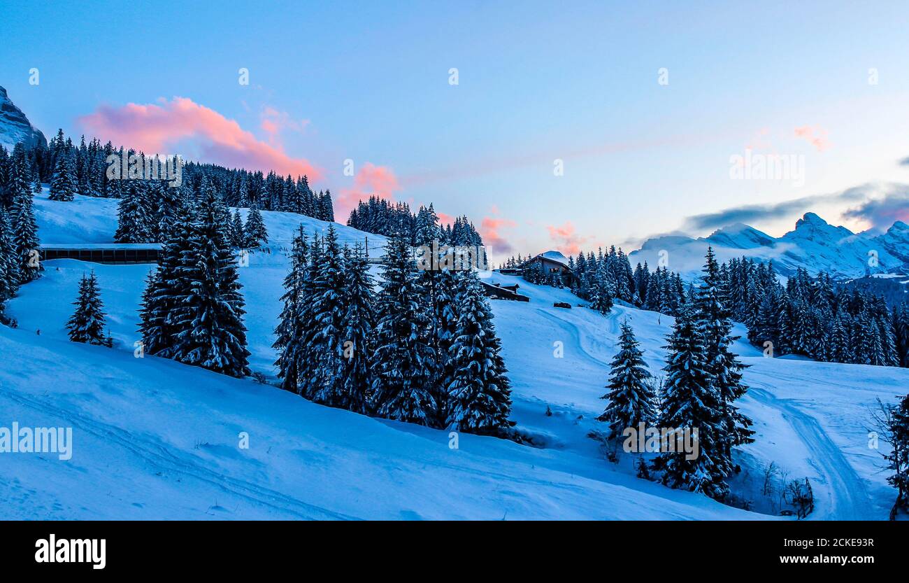 The Alpine region of Switzerland, conventionally referred to as the Swiss Alps. Stock Photo