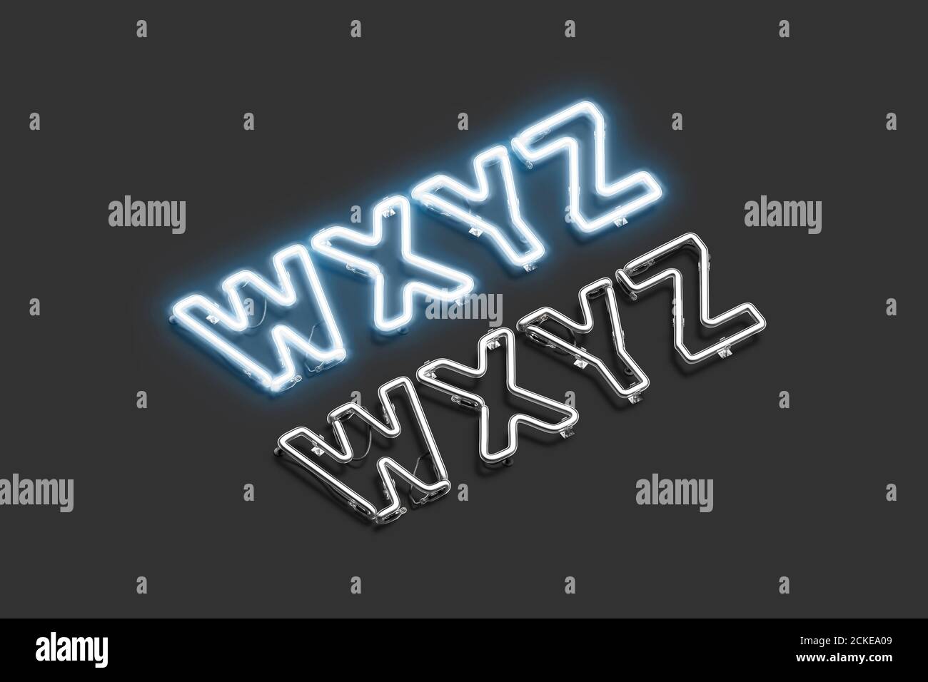 Neon W X Y Z symbols, ultraviolet font mockup Stock Photo