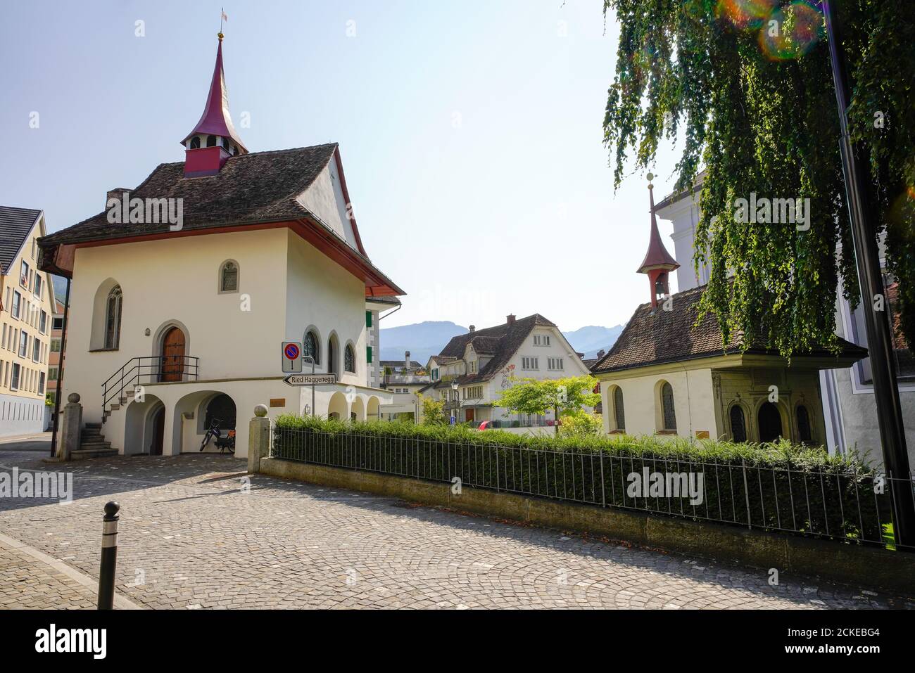 The Kerchel has served the Schwyz parish as a chapel for the dead since 1977, where the deceased are laid out for a few days. Catholic Parish Church o Stock Photo