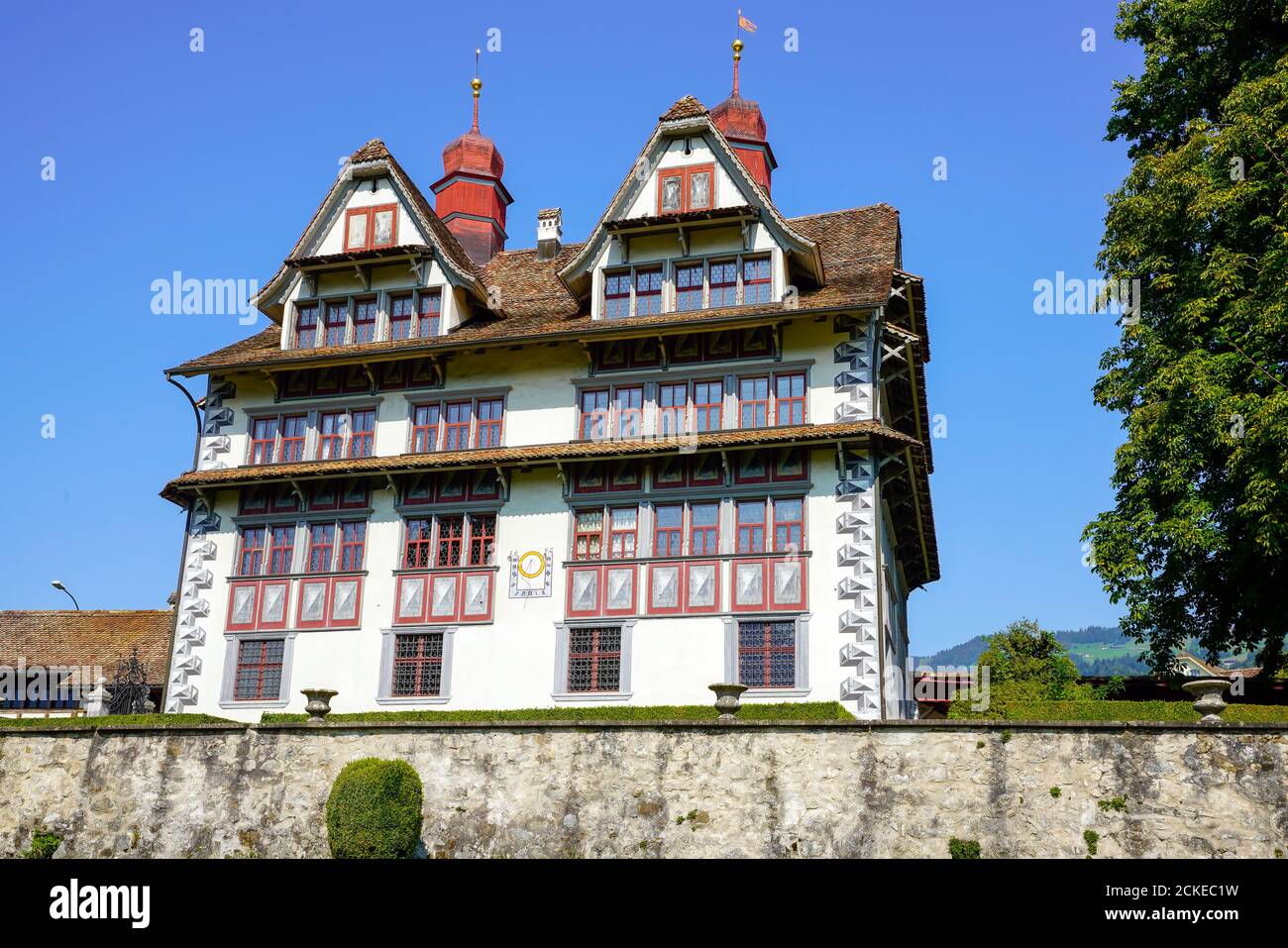 View  of the Ital Reding estate in Schwyz, the capital of canton of Schwyz in Switzerland. Stock Photo