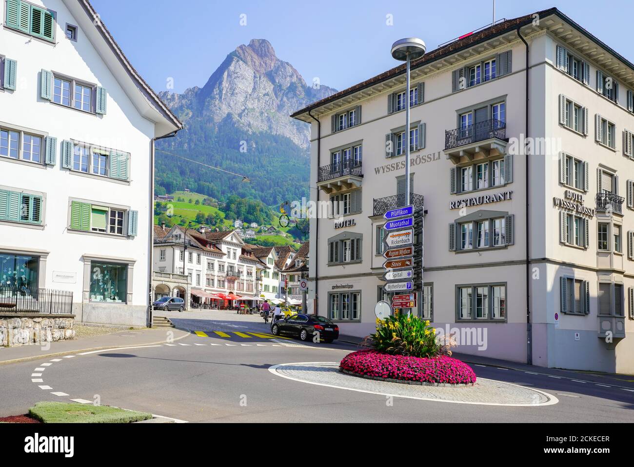 The town of Schwyz is the capital of the canton of Schwyz in Switzerland. The Federal Charter of 1291 or Bundesbrief, the charter that eventually led Stock Photo