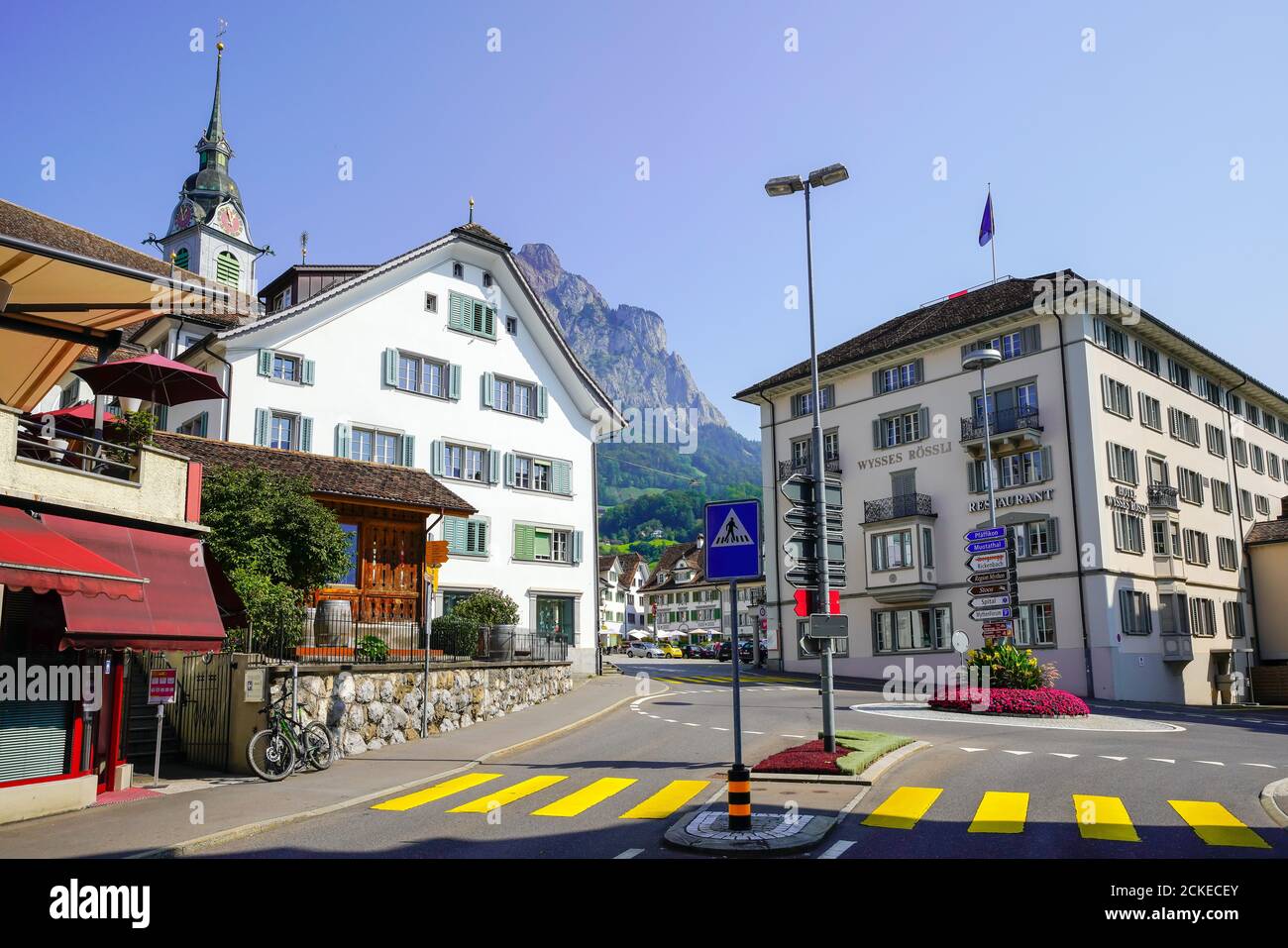 The town of Schwyz is the capital of the canton of Schwyz in Switzerland. The Federal Charter of 1291 or Bundesbrief, the charter that eventually led Stock Photo