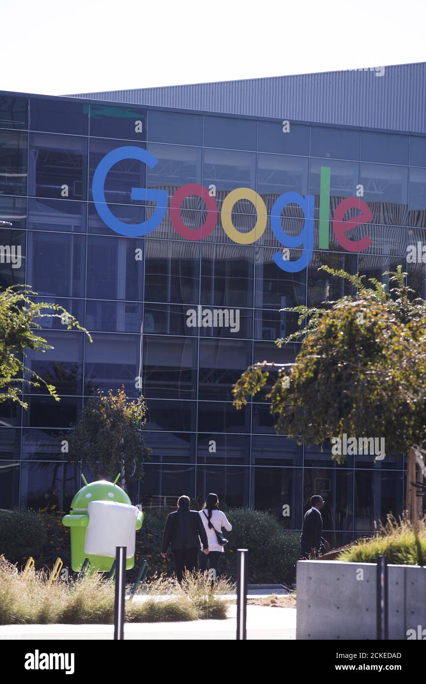 The new Google logo is seen at the Google headquarters in Mountain View, California November 13, 2015. REUTERS/Stephen Lam Stock Photo