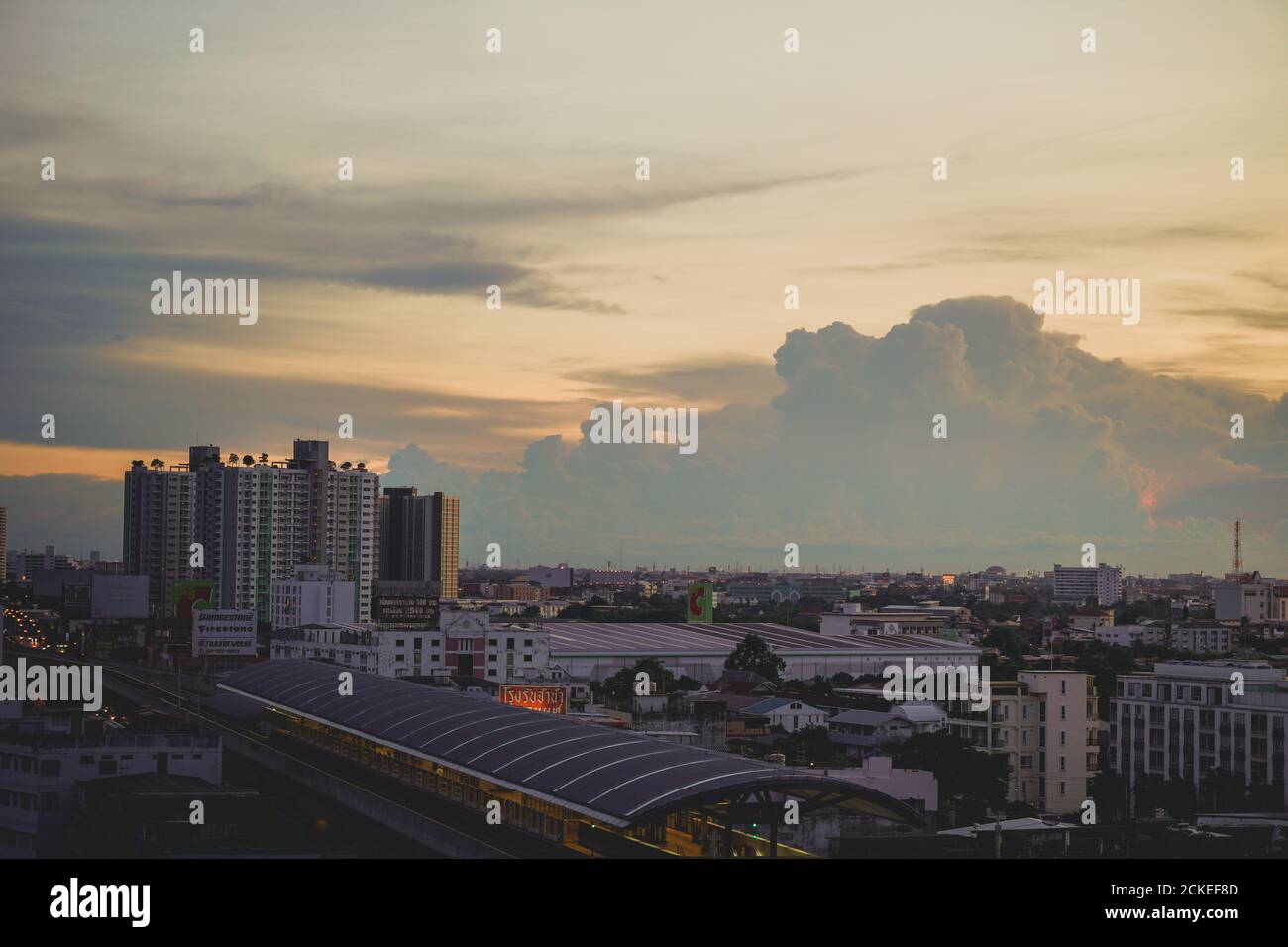 Buiding and the sunset sky view in downtown Stock Photo