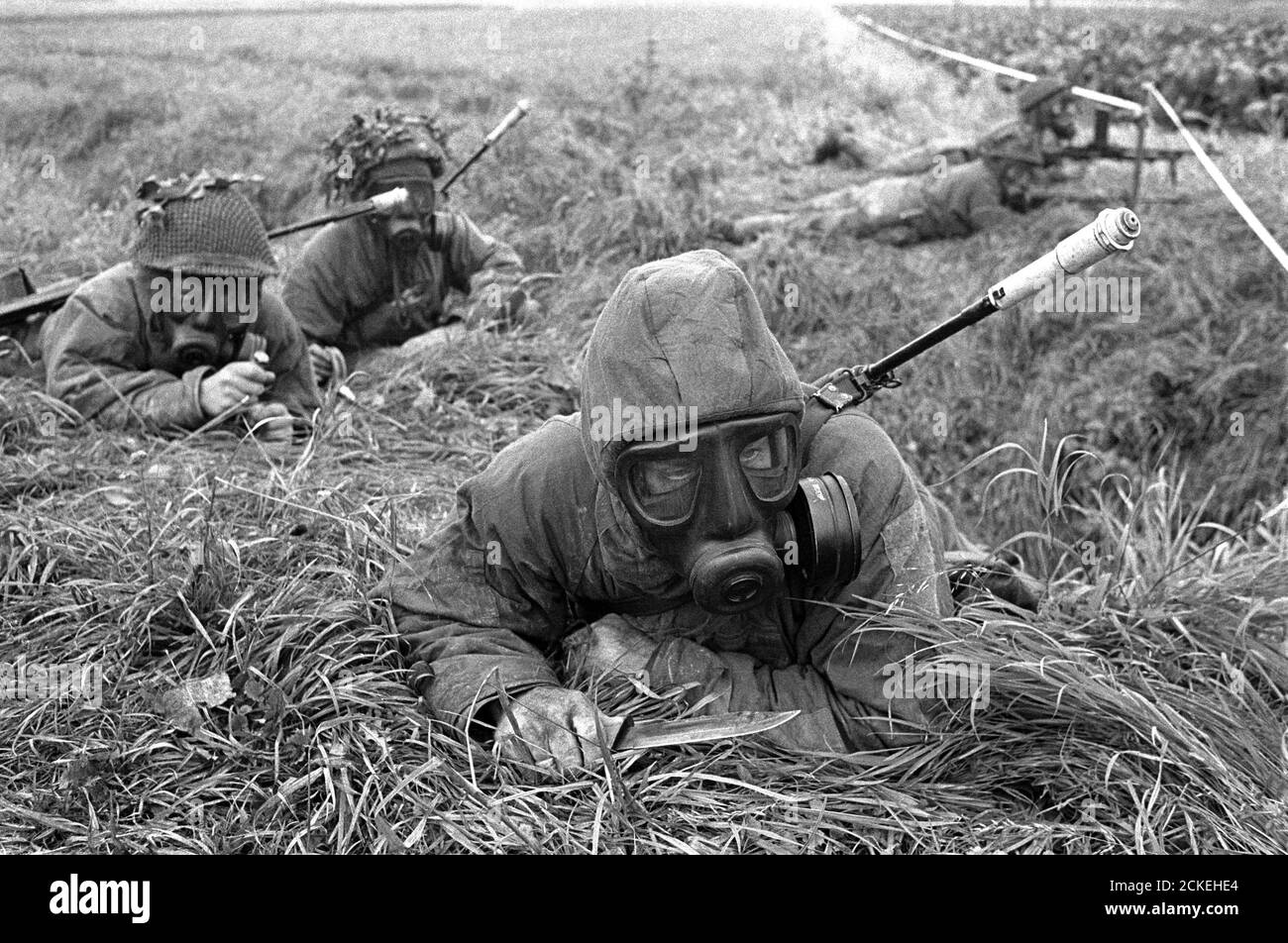 NATO exercises in Germany, September 1984, British soldiers in NBC clothing Stock Photo