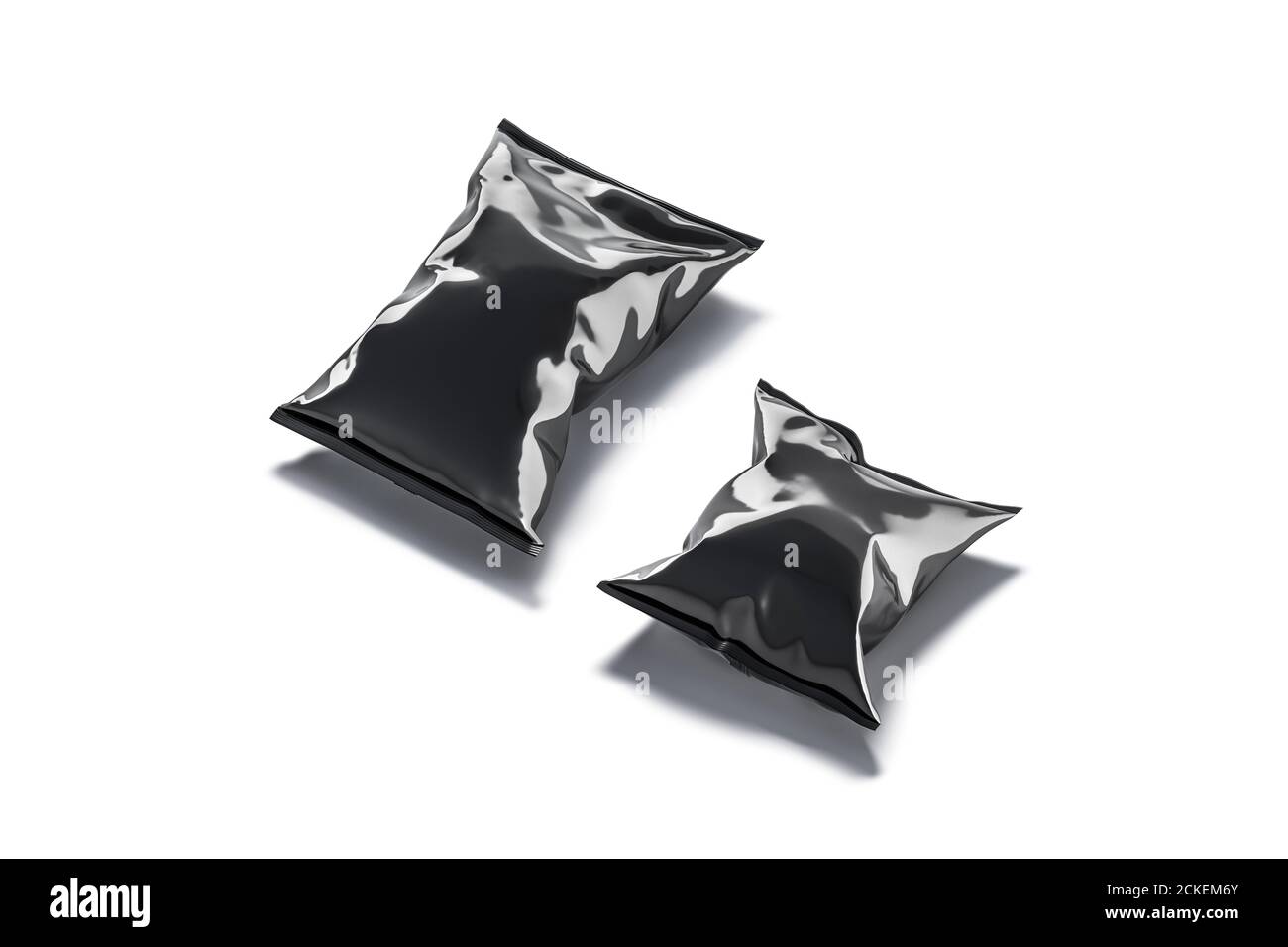 Blank black foil big and small chips pack mock up Stock Photo