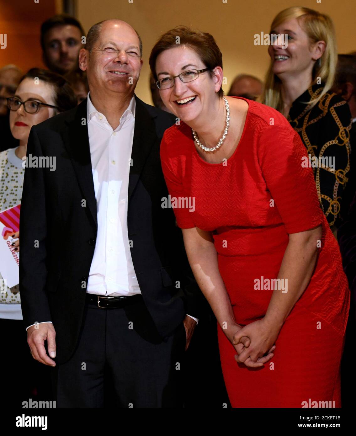 German Finance Minister Olaf Scholz, Klara Geywitz and other Social Democratic Party candidates arrive for the announcement of their leadership ballot in Berlin, Germany, October 26, 2019.    REUTERS/Annegret Hilse Stock Photo