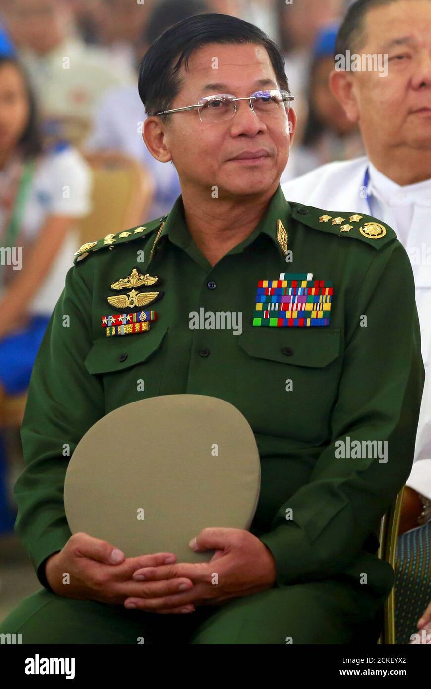 Myanmar Military Commander In Chief Senior General Min Aung Hlaing Watches A Presentation On The Solar