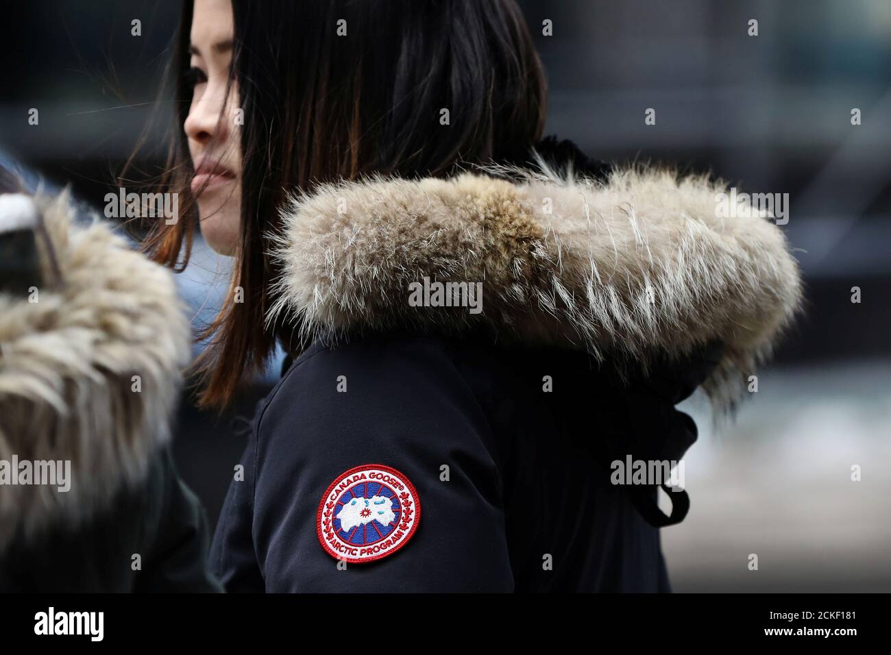 A woman wears a Canada Goose jacket at Times Square in New York, U.S.,  March 16, 2017. REUTERS/Shannon Stapleton Stock Photo - Alamy
