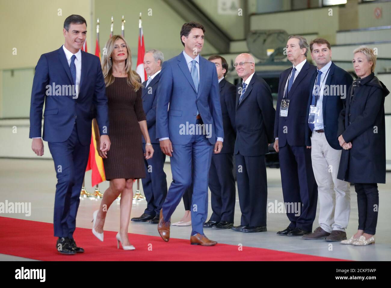 Prime Minister Of Spain Pedro Sanchez And His Wife Maria Begona Gomez Fernandez And The Prime Minister Of Canada Justin Trudeau Take Part In A Military Welcoming Ceremony At The Royal Canadian