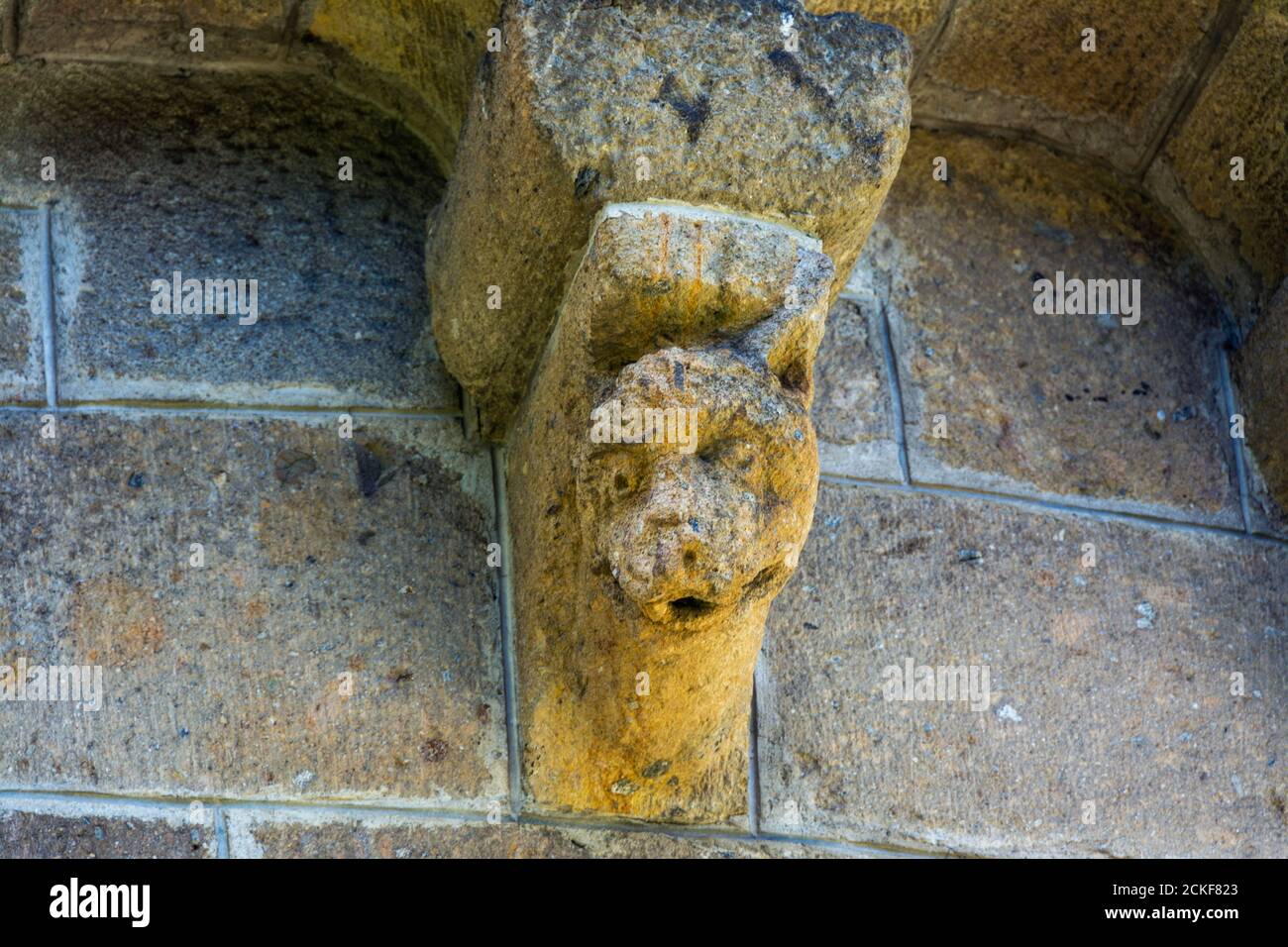 Ydes Bourg,  sculptures of Church Saint-Georges, Cantal department, Auvergne-Rhone-Alpes, France Stock Photo