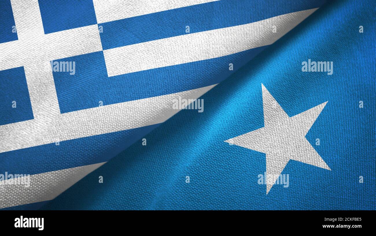 Greece and Somalia two flags textile cloth, fabric texture Stock Photo