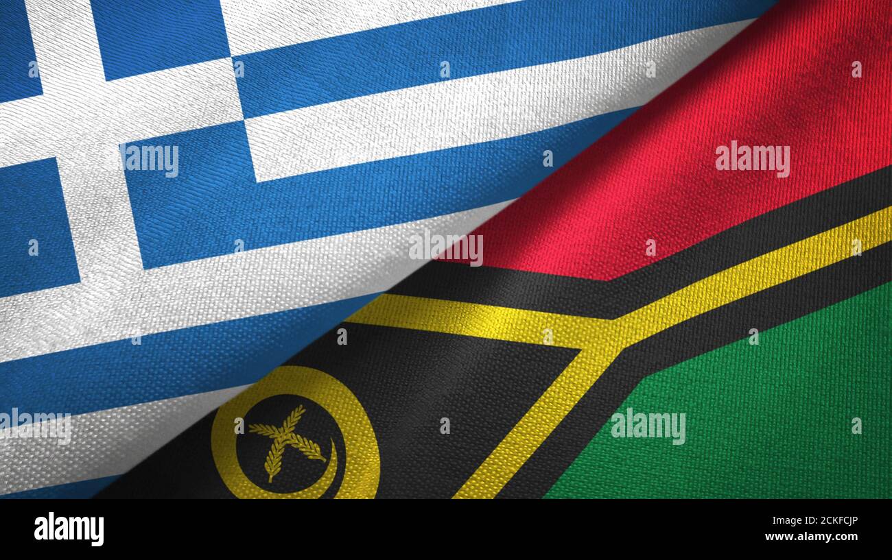 Greece and Vanuatu two flags textile cloth, fabric texture Stock Photo