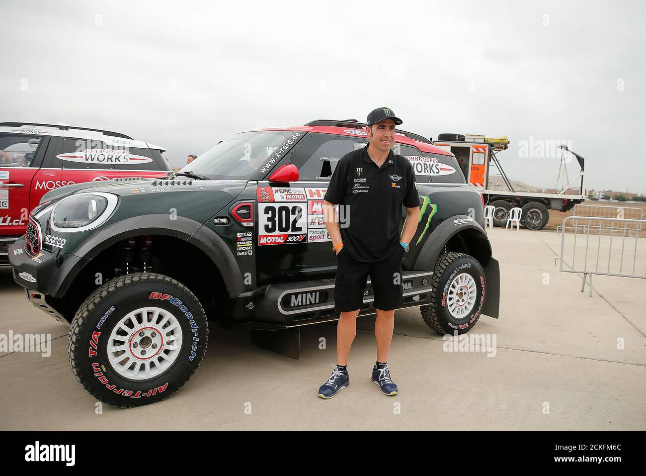 Dakar Rally - 2018 Peru-Bolivia-Argentina Dakar rally - 40th Dakar Edition  - January 5, 2018 - Mini X-Raid team driver Nani Roma poses in front of his  car during a technical check