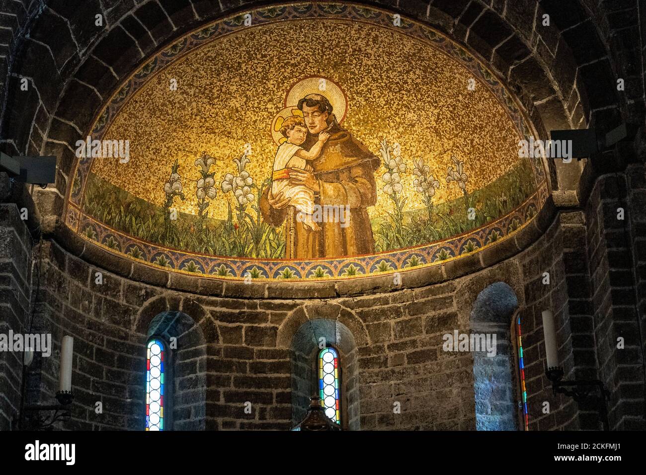 Italy. Lombardy. Lake Como. The village of Bellagio. Mosaic of the Romanesque Basilica of San Giacomo built between the 11th and 12th centuries Stock Photo