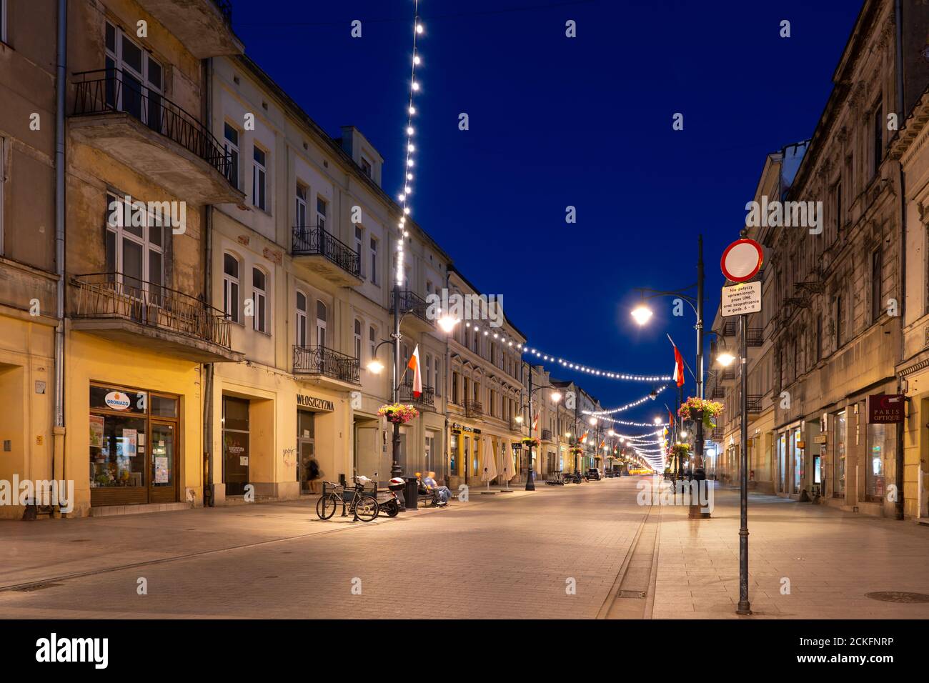 Lodz, Poland - August 5, 2020: Piotrkowska Street at night, city landmark and major tourist attraction Stock Photo