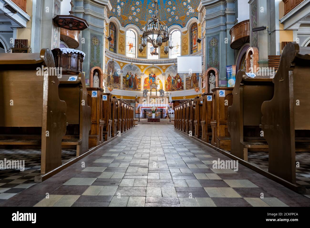 Lodz, Poland - August 7, 2020: Church of Pentecost of the Holy Spirit interior, 19th century Eclectic style city landmark Stock Photo