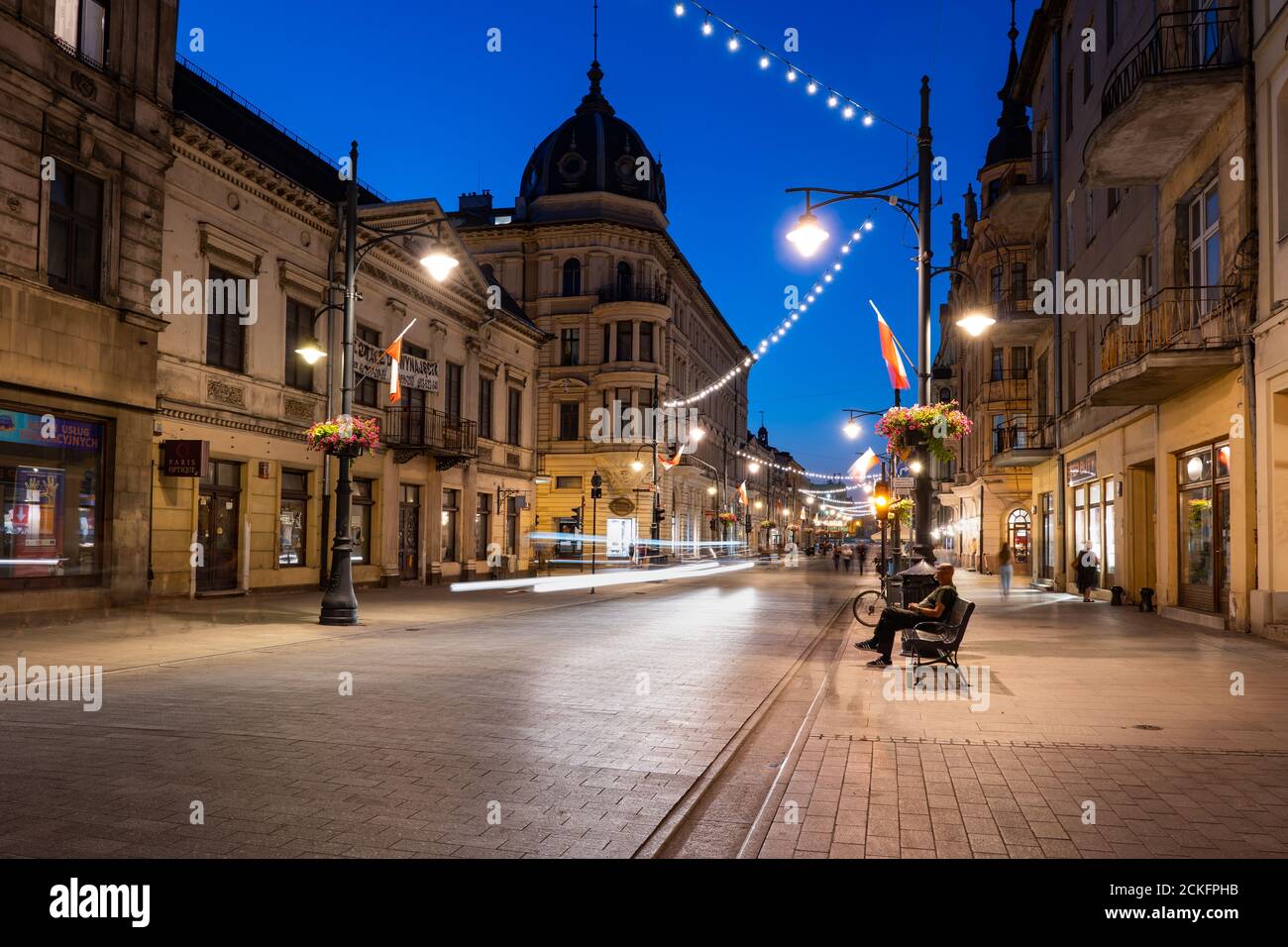 Lodz, Poland - August 5, 2020: Piotrkowska Street at night, city ...
