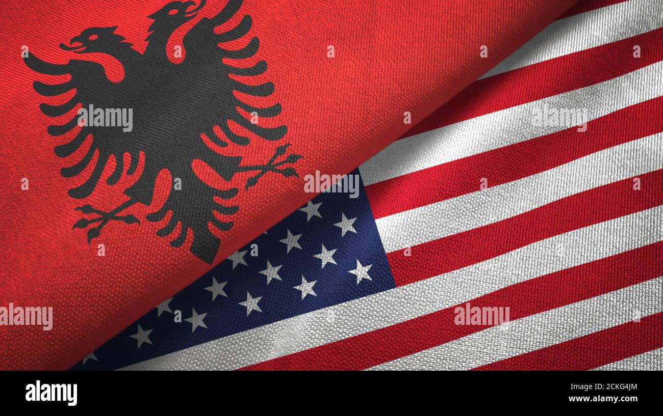 Albania and United States two flags textile cloth, fabric texture Stock Photo