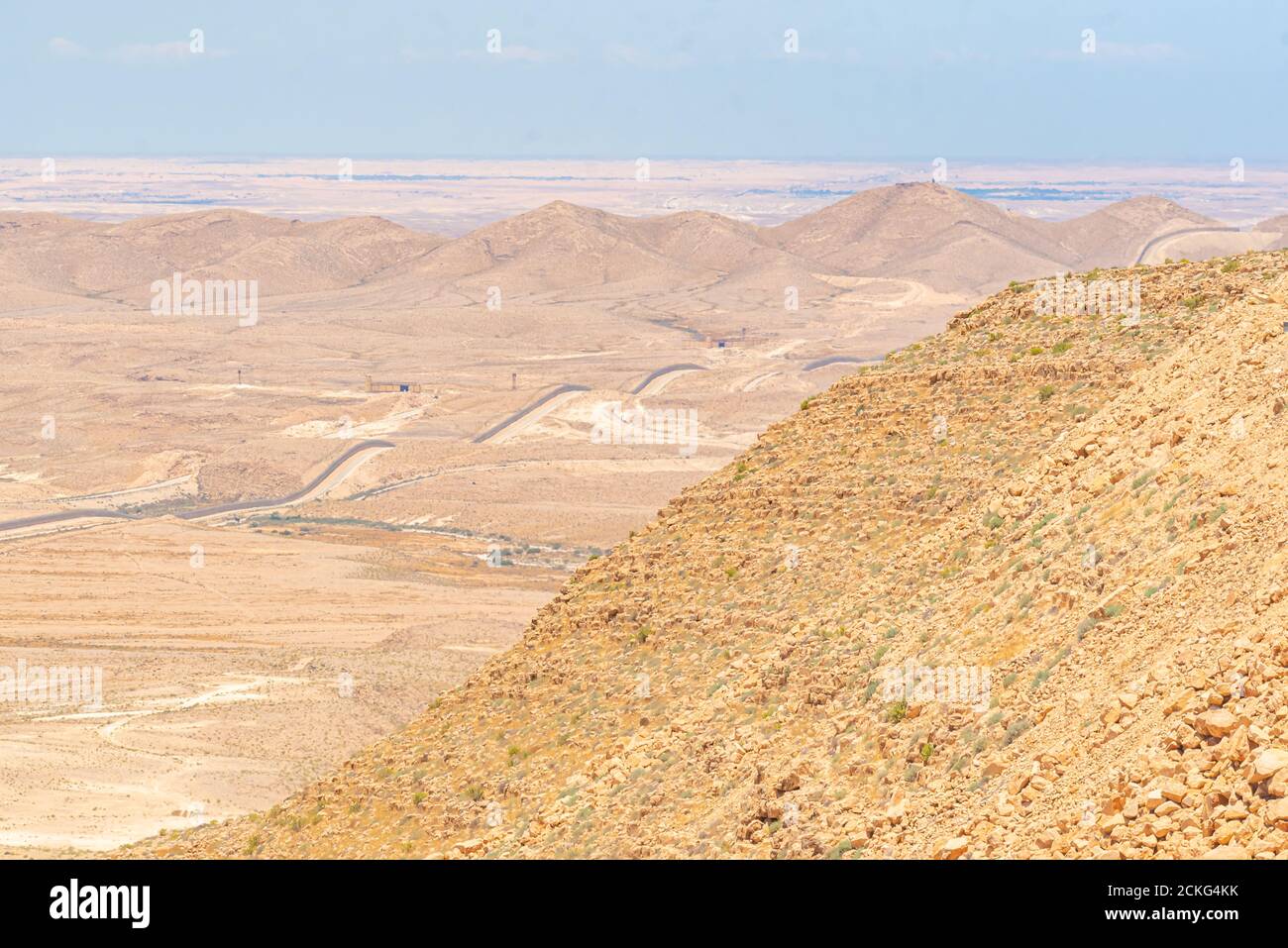 Route 10 along the Egyptian -Peaceful and tranquil along the Israeli border. Looking into Egypt from Israel Stock Photo