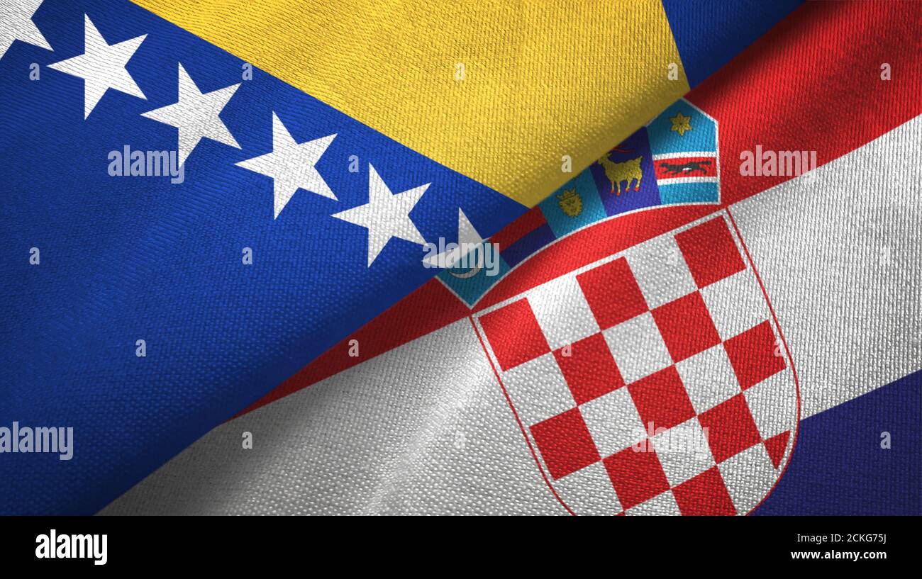 Bosnia and Herzegovina and Croatia two flags textile cloth, fabric texture Stock Photo