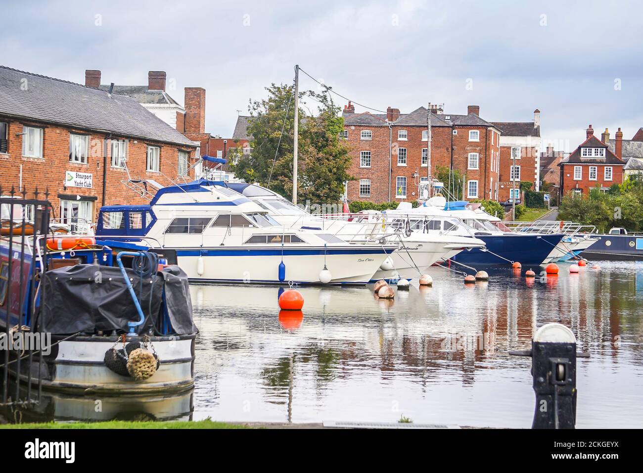 Boats moored in Stourport-on-Severn basin, Worcestershire, UK. Stock Photo