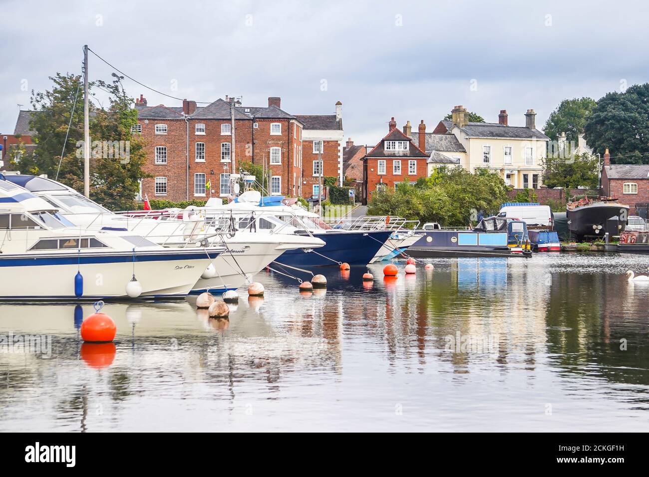 Boats moored in Stourport-on-Severn basin. Stock Photo